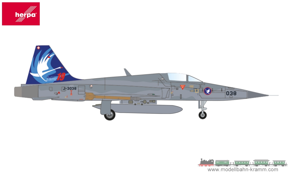 Herpa 572538, EAN 4013150572538: 1:200 Swiss Air Force Northrop F-5E Tiger II Fliegerstaffel 19 Swans