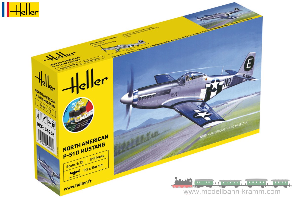 Heller 56268, EAN 3279510562682: 1:72 Starter-Kit North American P-51 D Mustang