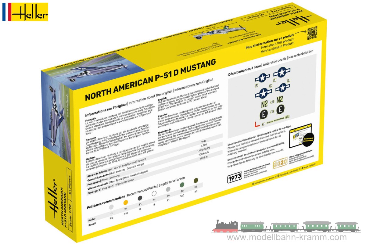 Heller 56268, EAN 3279510562682: 1:72 Starter-Kit North American P-51 D Mustang