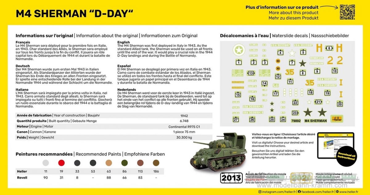 Heller 79892, EAN 3279510798920: 1:72 M4 SHERMAN D-Day WWII