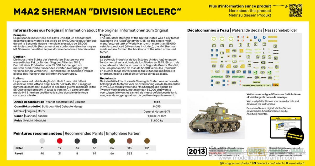 Heller 79894, EAN 3279510798944: 1:72 M4 SHERMAN Division Leclerc WWII