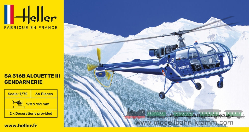 Heller 80286, EAN 3279510802863: 1:72 Alouette 3 Gendarm.