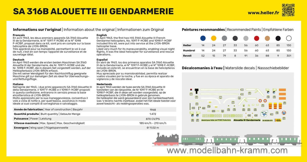 Heller 80286, EAN 3279510802863: 1:72 Alouette 3 Gendarm.