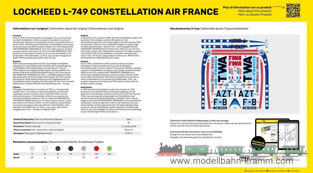 Heller 80310, EAN 3279510803105: L-749 Constellation A.F./TWA