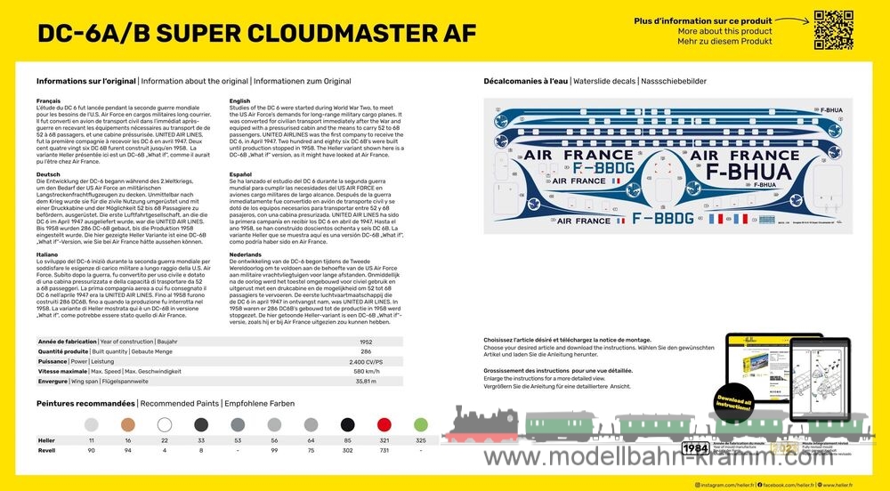 Heller 80315, EAN 3279510803150: 1:72 DC-6 Super Cloudmaster