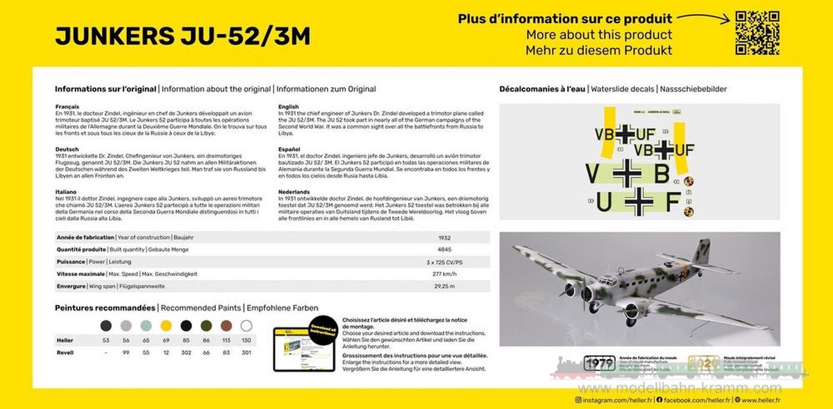 Heller 80380, EAN 3279510803808: 1:72 Junkers JU 52/3M