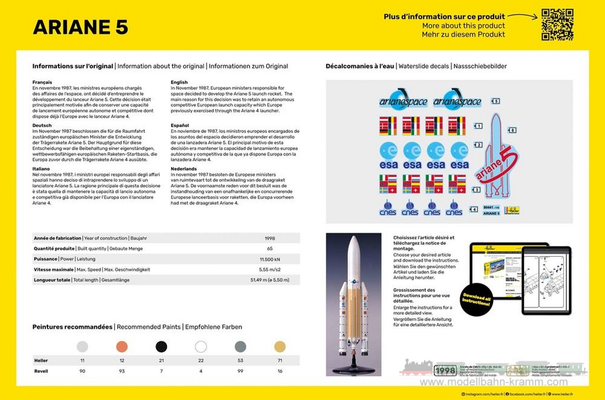 Heller 80441, EAN 3279510804416: 1:125 Ariane 5 Rakete