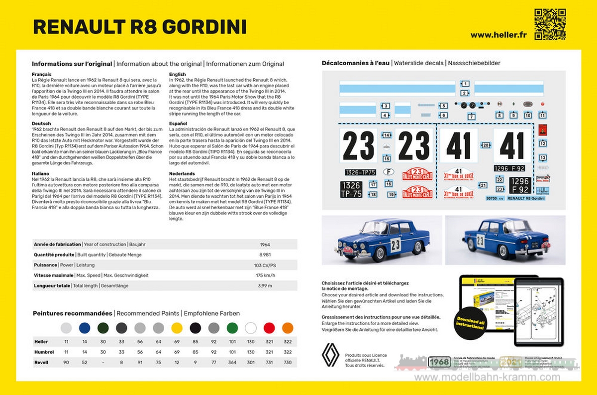 Heller 80700, EAN 3279510567007: 1:24 Renault R8 Gordini RMC 1967/TDC 1967