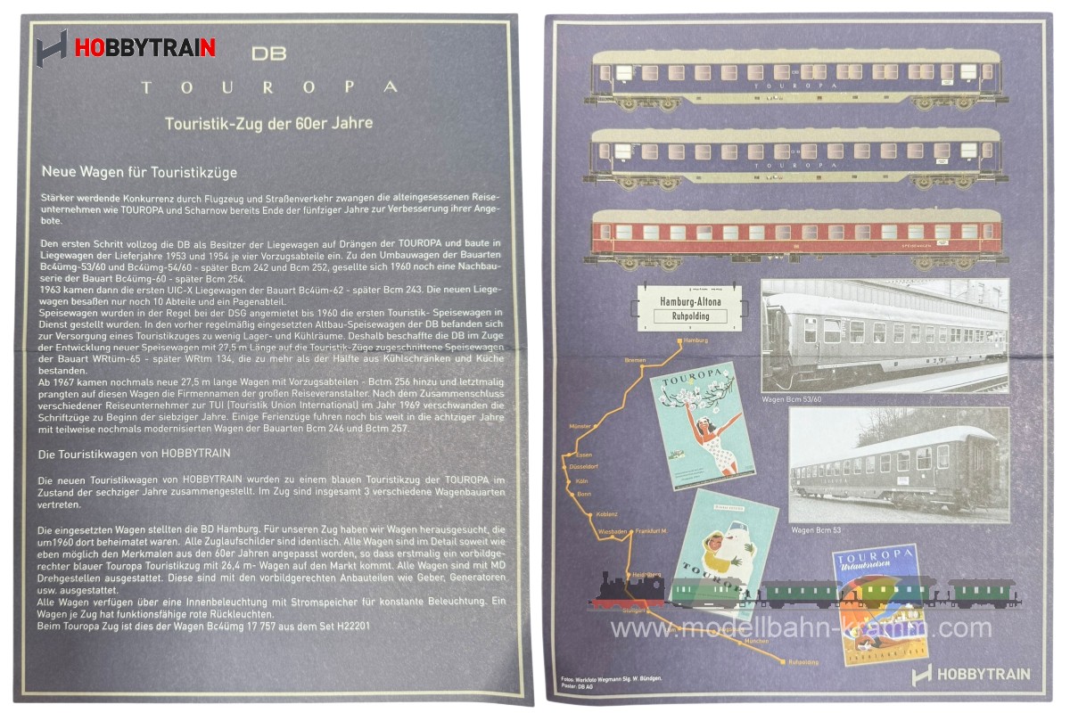 Hobbytrain 22201, EAN 4250528613176: N Set-2 TOUROPA 4-teilig DB