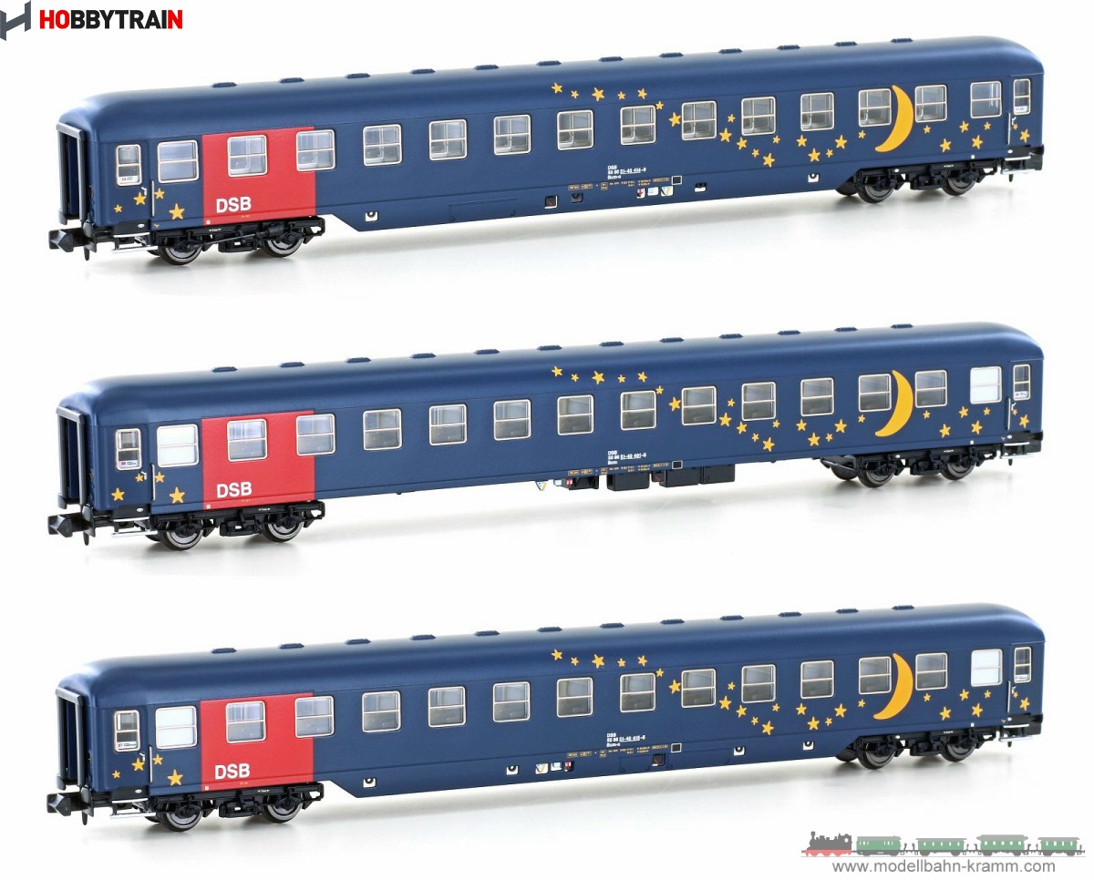 Hobbytrain 22209, EAN 4250528623953: N 3er Set Liegewagen DSB