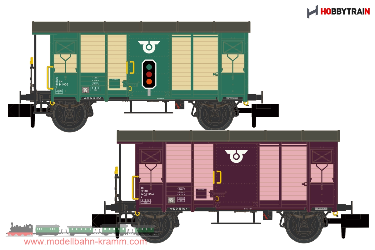 Hobbytrain 24207, EAN 2000075635655: N Set 2x Güterwagen K2 Epoche V RM