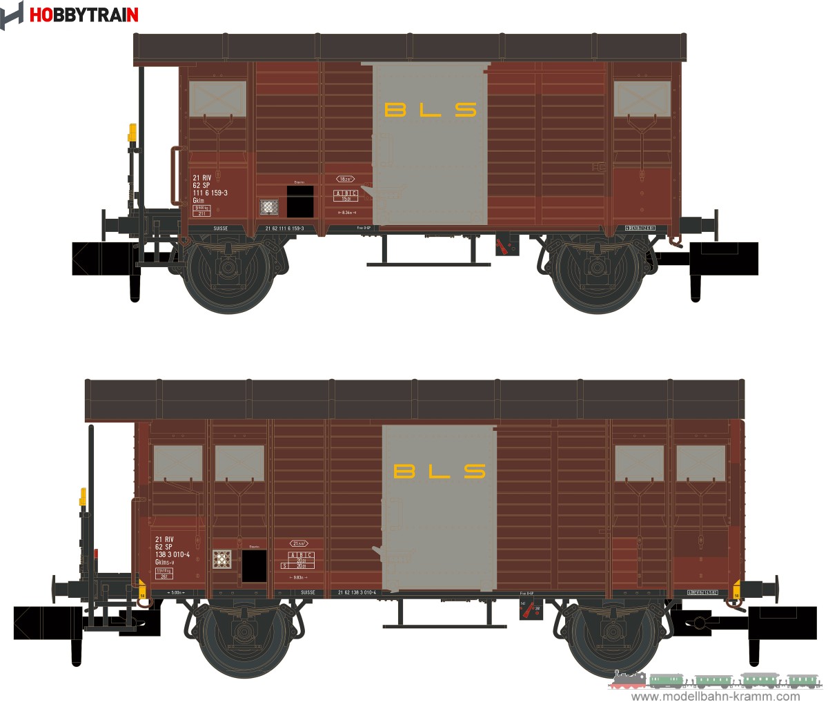 Hobbytrain 24254, EAN 4250528623496: N 2er Set gedeckte Güterwagen K2 u. K3 BLS IV