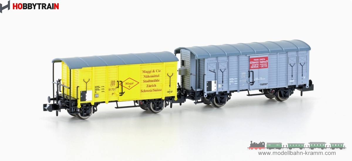 Hobbytrain 24255, EAN 4250528623502: N 2er Set gedeckte Güterwagen K2 u. K3 SBB Maggi und Weintransport II