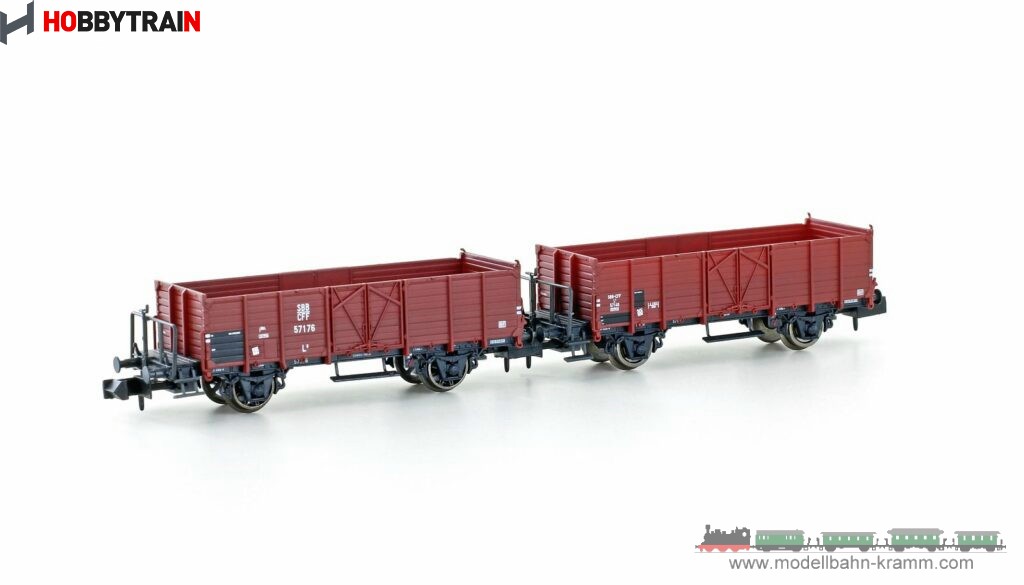 Hobbytrain 24351, EAN 4250528617310: N Set 2-tlg. Güterwagen, Holz-Ausführung SBB