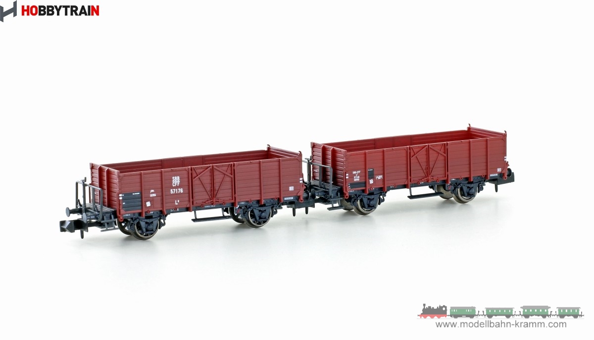 Hobbytrain 24351, EAN 4250528617310: N Set 2-tlg. Güterwagen, Holz-Ausführung SBB