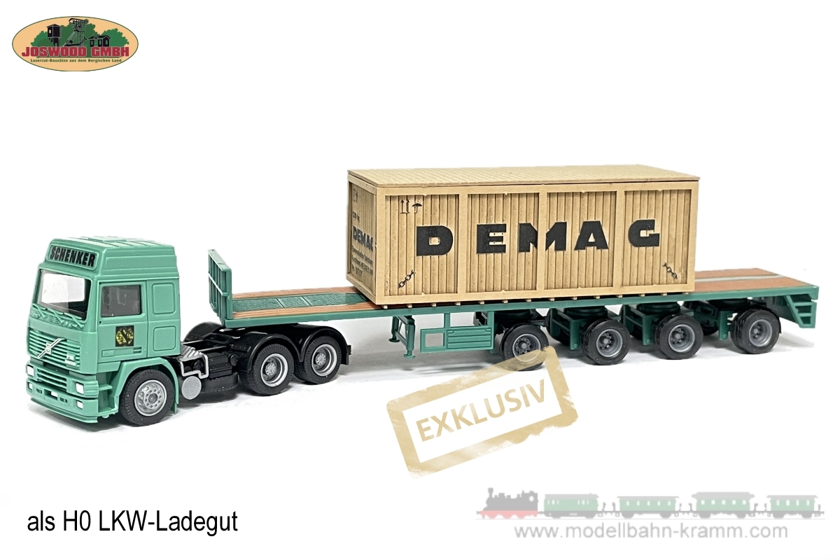 Joswood 91036, EAN 2000075061201: H0 1x Transportkiste groß mit Rahmen der Fa. DEMAG Exklusivmodell