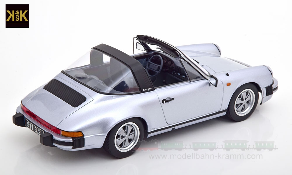 KK-Scale 180713, EAN 4260699761248: 1:18 Porsche 911 3.2 Targa 1988 (250.000 Porsche 911) silbergrau (mit herausnehmbarem Targadach)