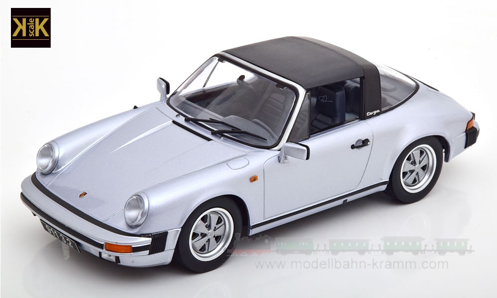 KK-Scale 180713, EAN 4260699761248: 1:18 Porsche 911 3.2 Targa 1988 (250.000 Porsche 911) silbergrau (mit herausnehmbarem Targadach)