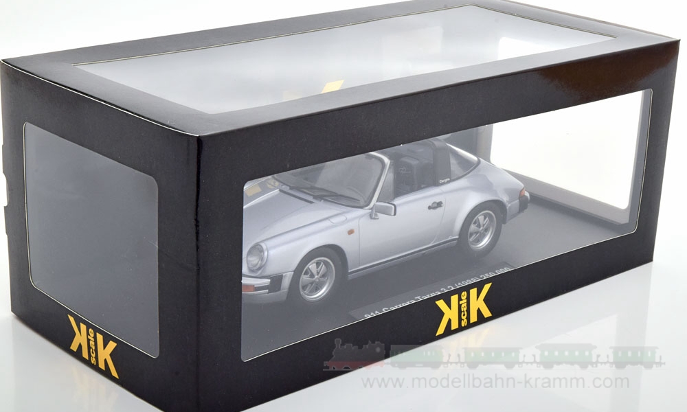 KK-Scale 180713, EAN 4260699761248: 1:18 Porsche 911 3.2 Targa 1988 (250.000 Porsche 911) silbergrau (mit herausnehmbarem Targadach)
