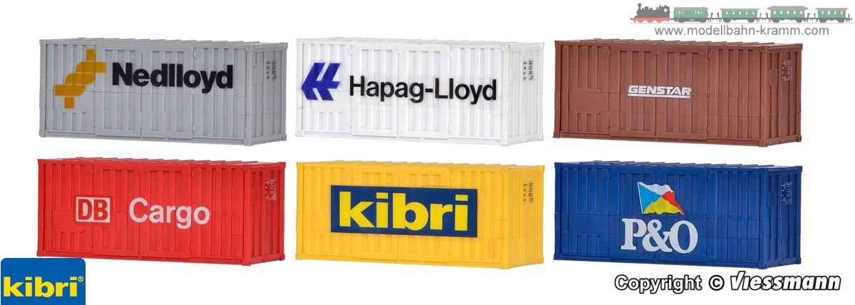 Kibri 37740, EAN 4026602377407: N 20 ft high cube container, 6 pieces