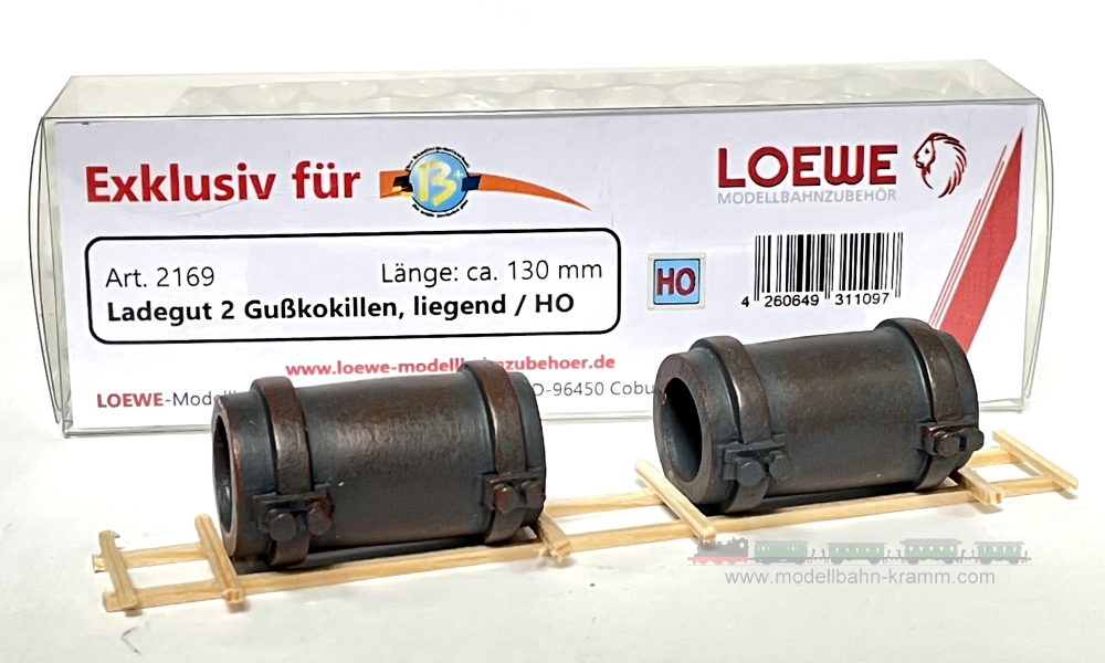 Loewe-Modellbahnzubehör 2169, EAN 4260649311097: H0 Ladegut 2 Gußkokillen rund, liegend, Sondermodell-Exclusiv für w13+