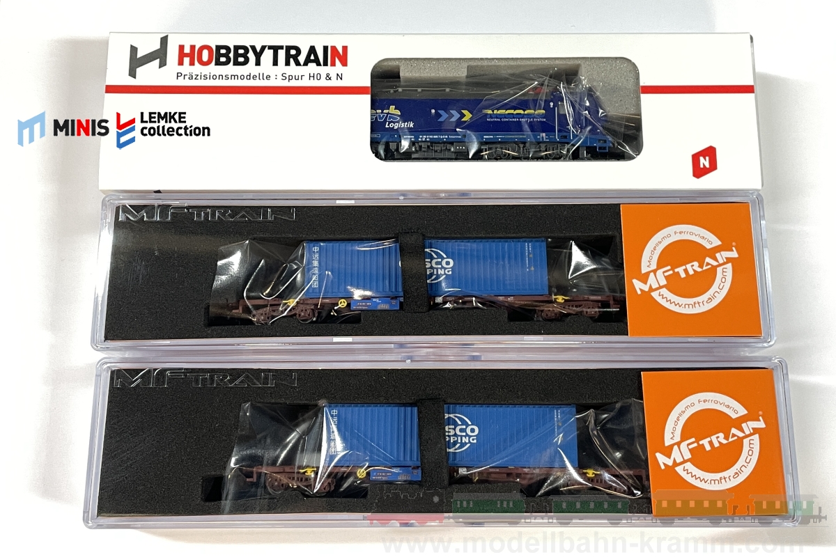 Lemke-Collection MiNis 96004, EAN 4250528616887: Electric locomotive 192 with container car, era VI, N-gauge