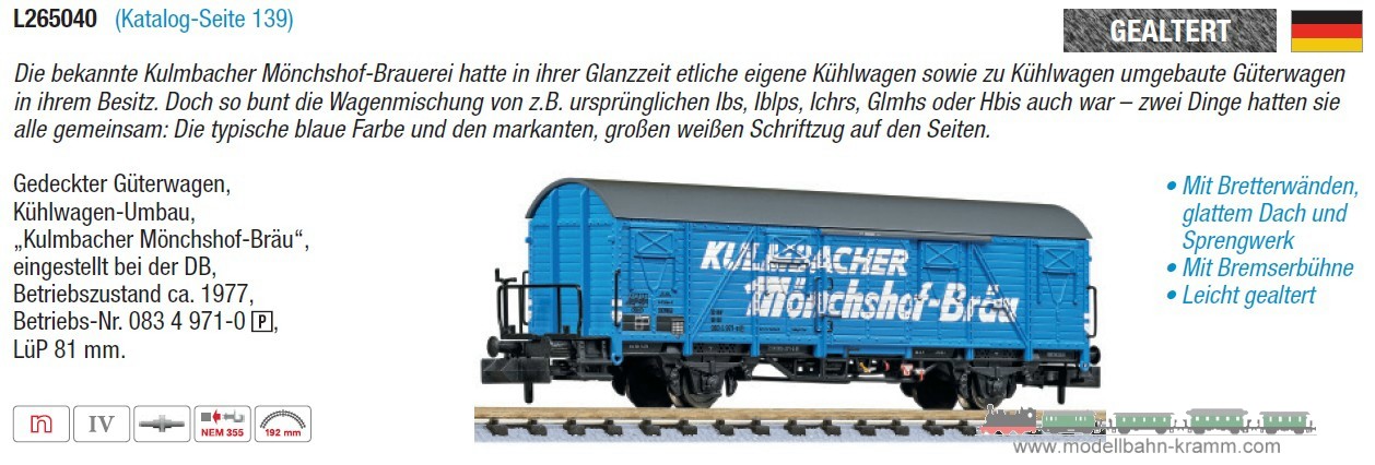 Liliput 265040, EAN 5026368650409: N Kühlwagen Kulmbacher-Mönchshof-Bräu