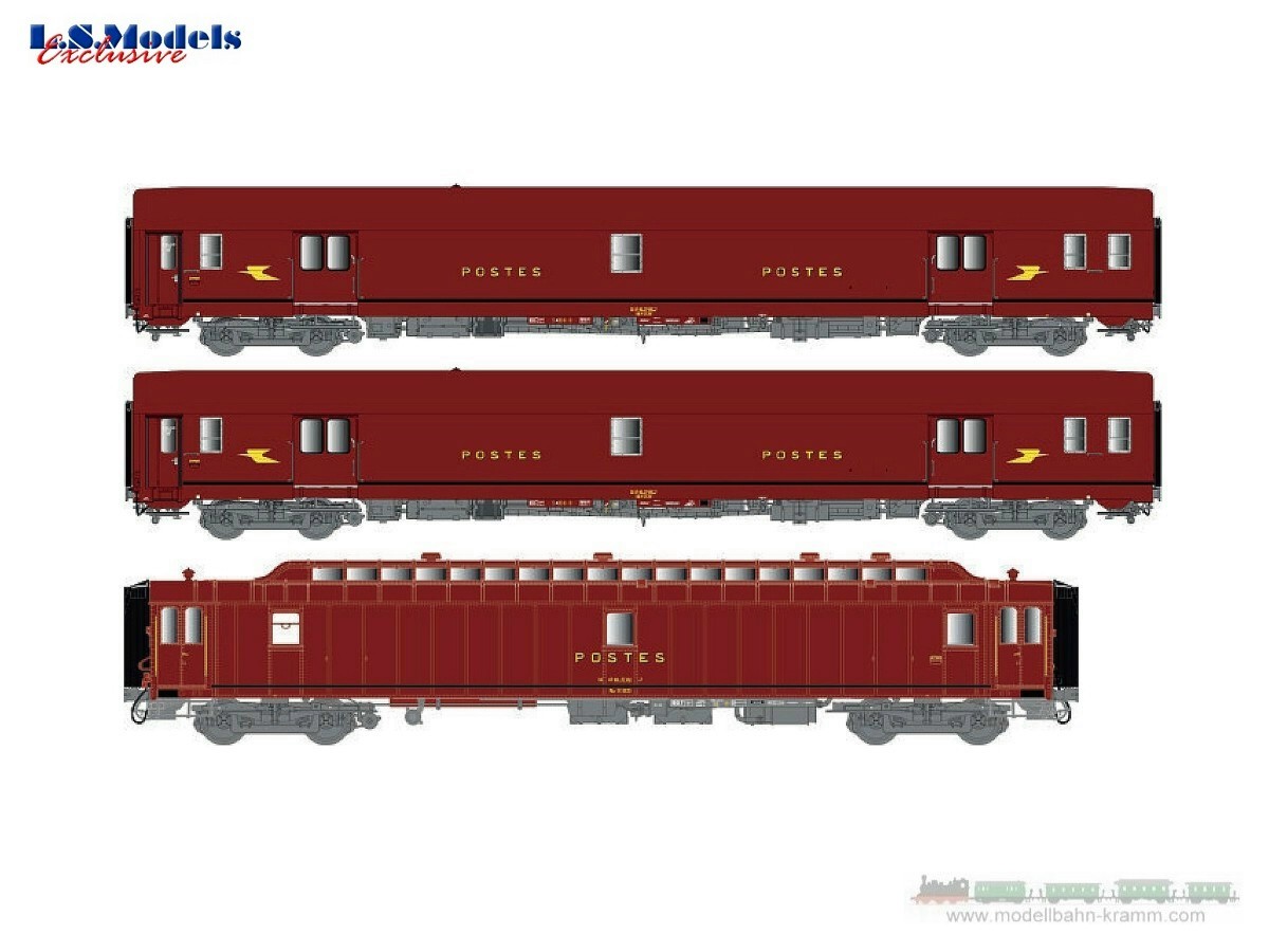 L.S. Models 40422, EAN 2000003500819: H0 DC 3er Set Postwagen UIC+UIC+OCEM SNCF Ep.IV