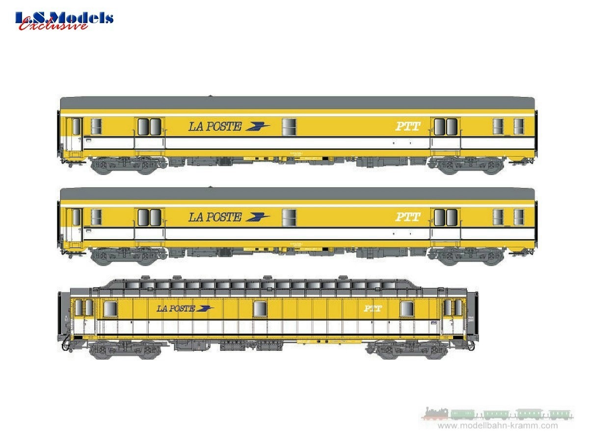 L.S. Models 40424, EAN 2000003500833: H0 DC 3er Set Postwagen UIC+UIC+OCEM SNCF Ep.IV