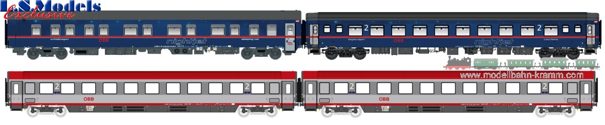 L.S. Models 97033, EAN 2000075606433: H0 4er Set Nachtzugwagen ÖBB NJ VI
