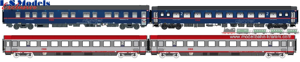 L.S. Models 97033AC, EAN 2000075606440: H0 AC 4er Set Nachtzugwagen ÖBB NJ VI