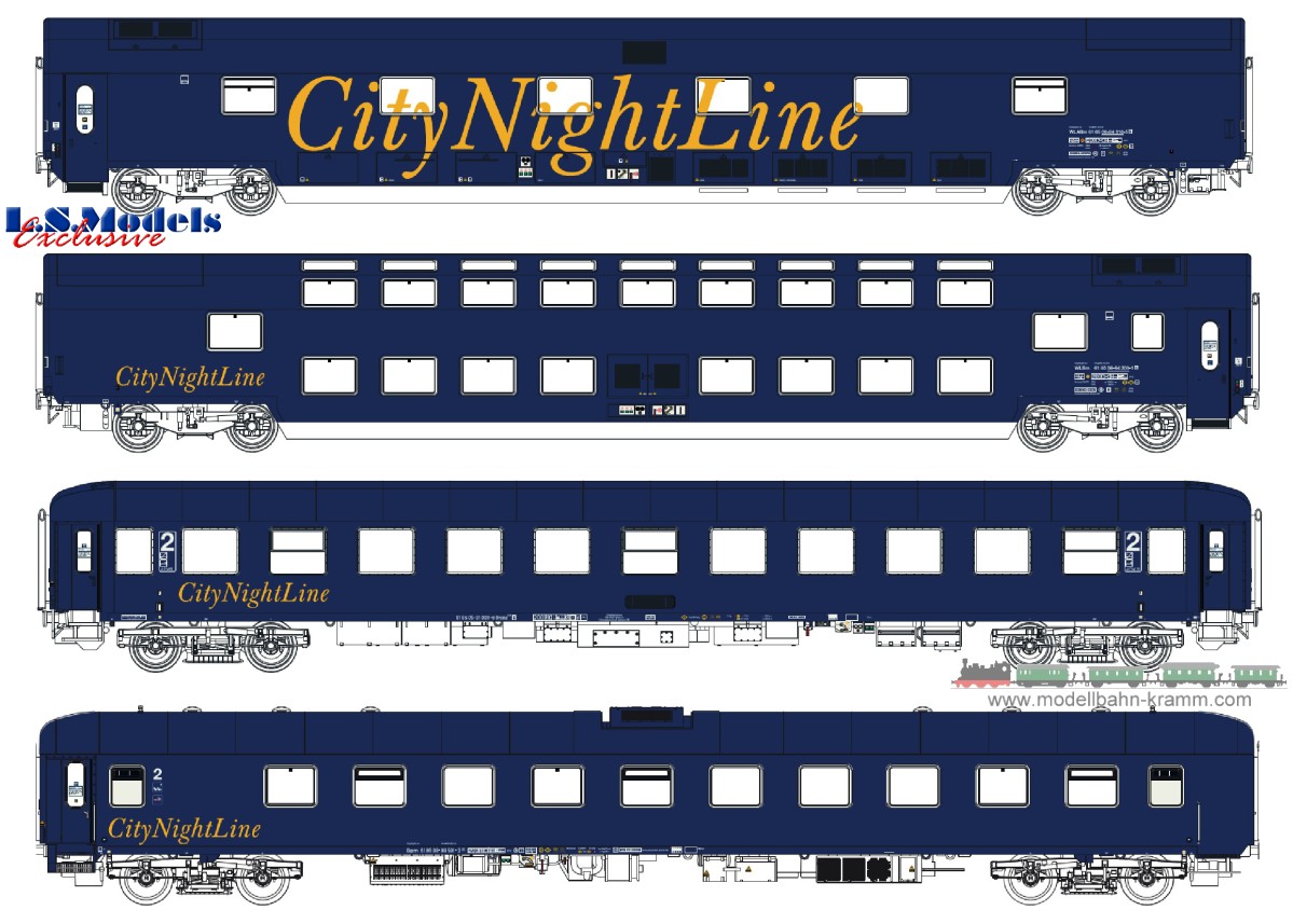L.S. Models 99040AC, EAN 2000075606495: H0 AC 4er Set Nachtzugwagen CNL V