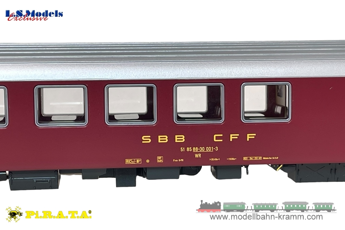 L.S. Models PI9720, EAN 2000075658951: H0 Speisewagen UIC RIC WRm rot der SBB, Epoche IVa