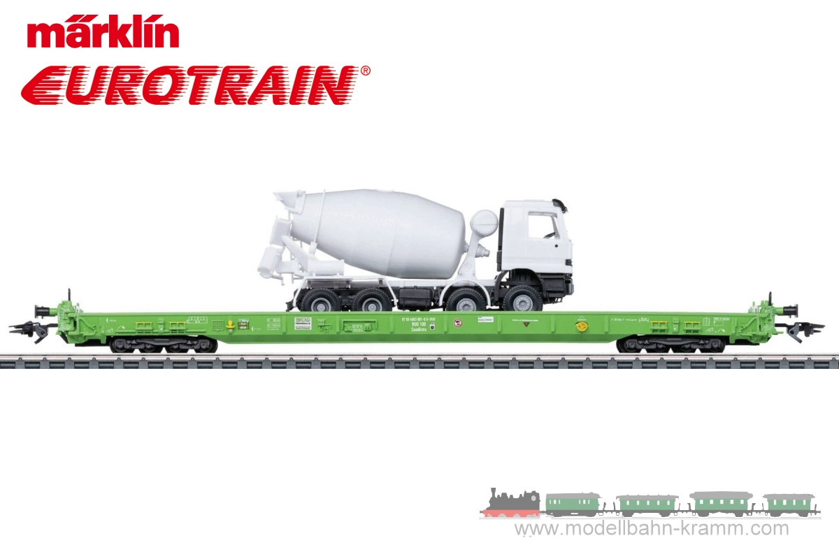 Märklin 47402, EAN 4001883474021: H0 Niederflurtransportwagen Bauart Saadkms mit Fahrmischer BUG