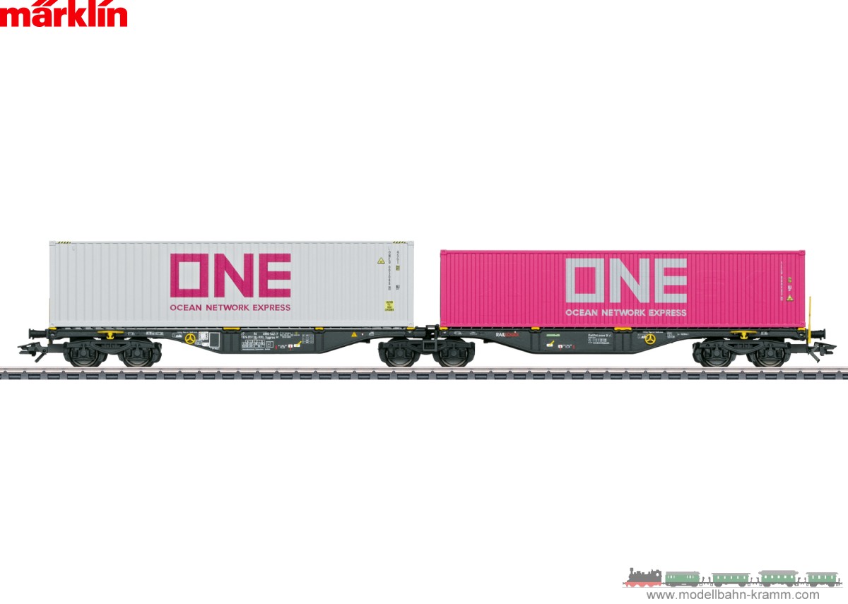 Märklin 47814, EAN 4001883478142: H0 Doppel-Containertragwagen Bauart Sggrss 80 RailR