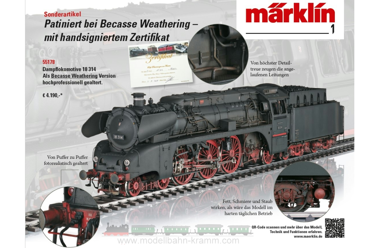 Märklin 55178, EAN 2000076008663: 1 Spur Sound Dampflokomotive Baureihe 18 DR, gealtert