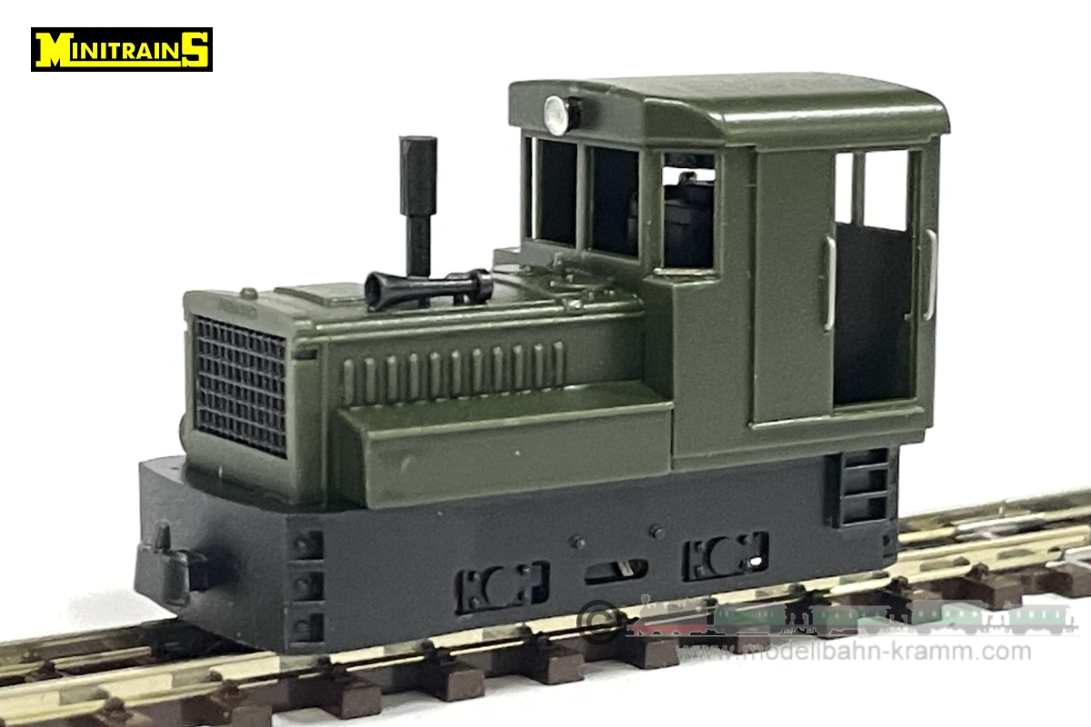 Minitrains 2051, EAN 4250906420518: H0e Diesellok Plymouth grün/schwarz