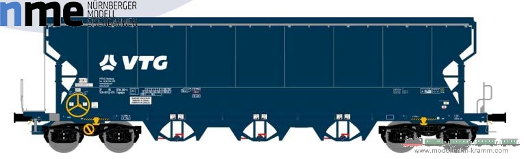 NME Nürnberger Modell-Eisenbahn 504673, EAN 4251921803300: H0 AC Getreidewagen Tagnpps 102m³, blau, VTG, 3 Auslässe, geänd. Wag.nr., AC