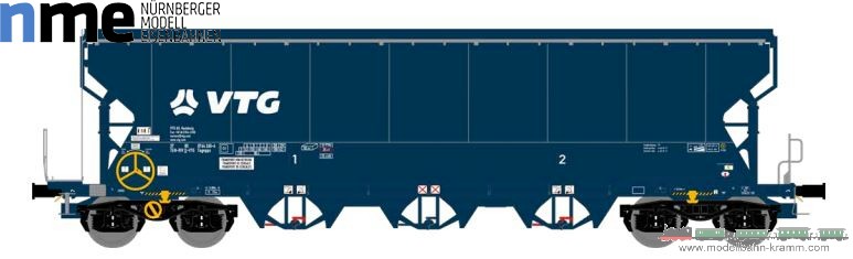 NME Nürnberger Modell-Eisenbahn 504683, EAN 4251921803355: H0 AC Getreidewagen Tagnpps 102m³, blau, VTG, 2 Auslässe, geänd. Wag.nr., AC