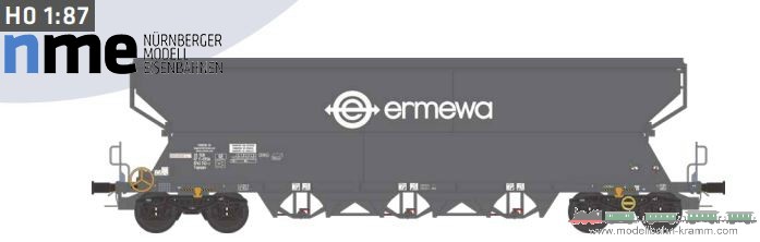 NME Nürnberger Modell-Eisenbahn 514607, EAN 4251921802716: H0 DC Getreidewagen Tagnpps 101m³ ERMEWA, dkl.grau, geänd. Wag.nr. VI