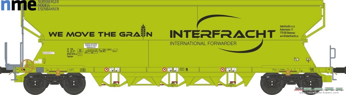 NME Nürnberger Modell-Eisenbahn 515652, EAN 4251921801566: H0 AC Getreidewagen Tagnpps 101m³ Interfracht