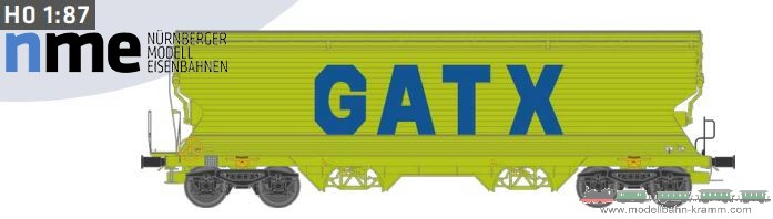 NME Nürnberger Modell-Eisenbahn 525601, EAN 4251921804192: H0 DC Getreidewagen Tagnpps 95m³ GATX, neongrün, geänd. Wag.nr. VI