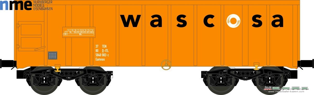 NME Nürnberger Modell-Eisenbahn 543600, EAN 4251921801795: H0 DC Offener Güterwagen Eamnos 57m³ Wascosa