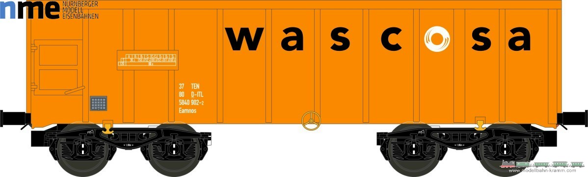 NME Nürnberger Modell-Eisenbahn 543601, EAN 4251921801801: H0 DC Offener Güterwagen Eamnos 57m³ Wascosa