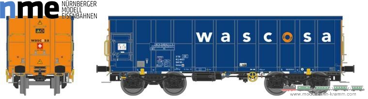 NME Nürnberger Modell-Eisenbahn 543623, EAN 4251921805151: H0 DC Off. Güterwag. Eamnos 57m³ WASCOSA, blau/orange, geänd. Wag.nr. VI