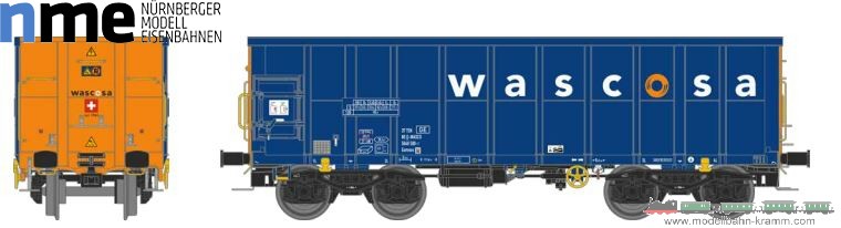 NME Nürnberger Modell-Eisenbahn 543624, EAN 4251921805168: H0 DC Offener  Güterwagen Eamnos 57m³ WASCOSA, blau/orange, geänd. Wag.nr. VI