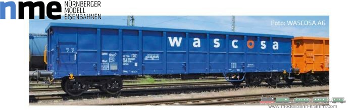 NME Nürnberger Modell-Eisenbahn 554621, EAN 4251921804345: H0 DC Hochbordwagen Eanos 15,74m WASCOSA, blau, geänd. Wag.nr. VI