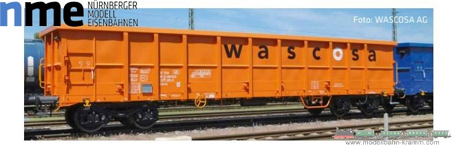 NME Nürnberger Modell-Eisenbahn 554695, EAN 4251921804703: H0 AC digital Hochbordwagen Eanos 15,74m WASCOSA, orange, VI