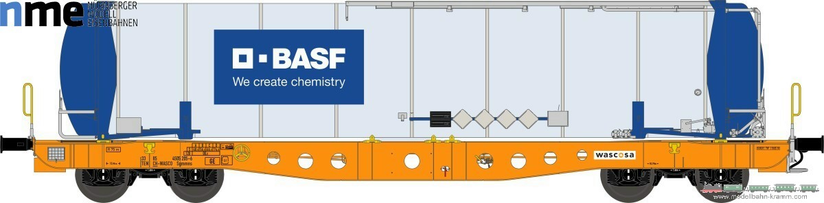 NME Nürnberger Modell-Eisenbahn 561651, EAN 4251921802129: H0 AC 48´ Containertragwagen Wascosa