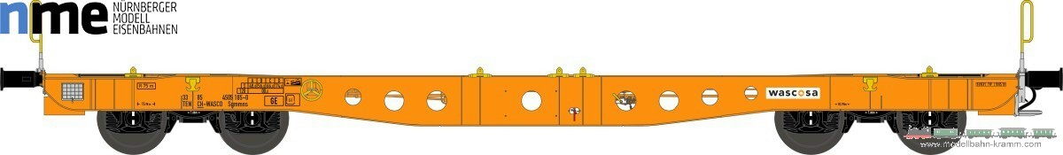 NME Nürnberger Modell-Eisenbahn 561681, EAN 4251921802228: H0 AC 48´ Containertragwagen Wascosa